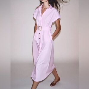 ZARA BELTED POPLIN MIDI DRESS